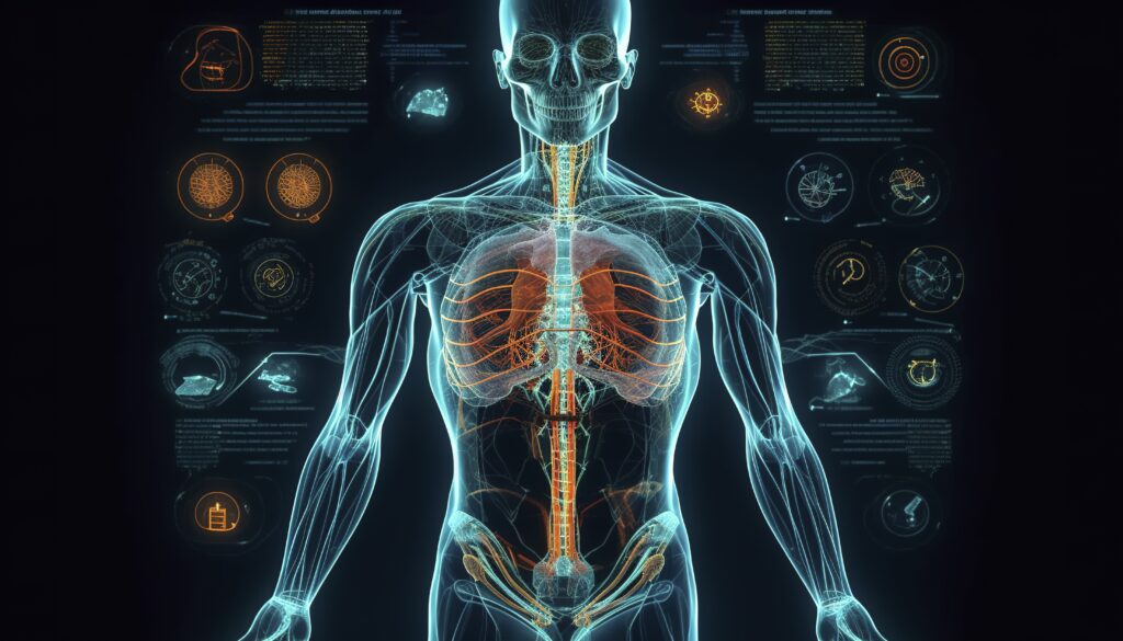 Artificial intelligence, a humanoid cyber human with a neural network thinks. AI concept of big data or cyber security. Chat GPT concept. AI with a digital brain processes big data. Generative AI